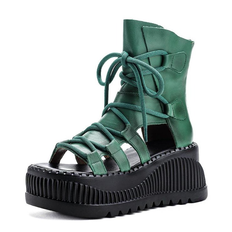 Ethnic Fashion Style - 8cm étnico vaca couro genuíno tornozelo