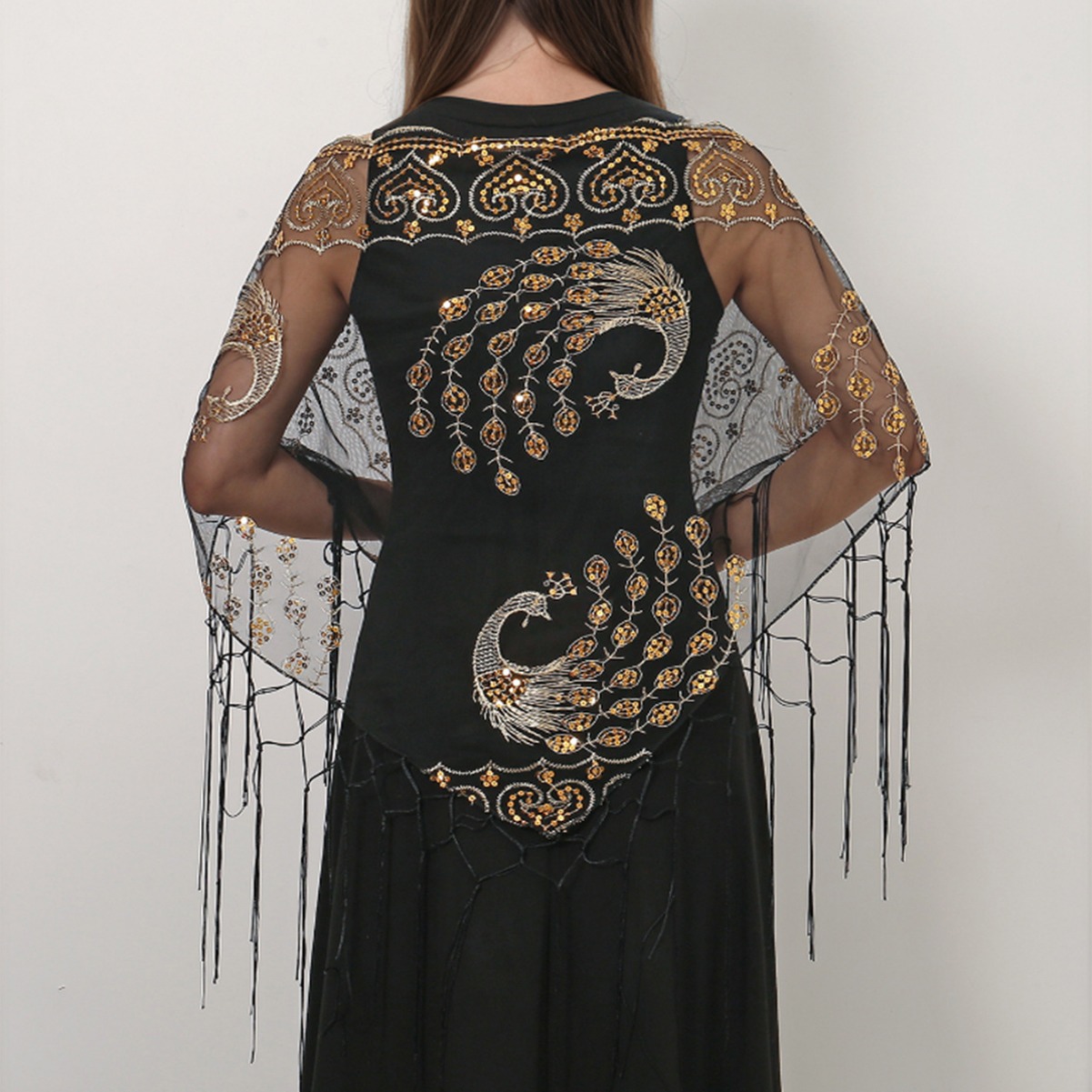 Ethnic Fashion Sale - Lenço Triangular com Franjas de Pavão