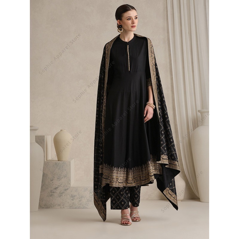 Salwar Kameez Set - Elegante preto indiano salwar kamez dupatta