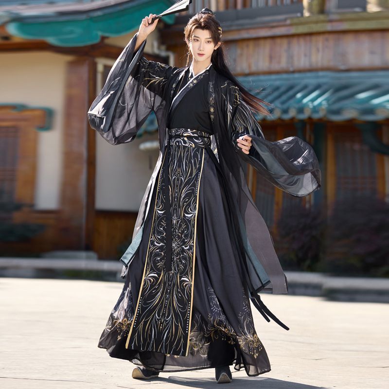 Hanfu Masculino Preto Escuro c - Ethnic Wear In Fashion avaliação e preço