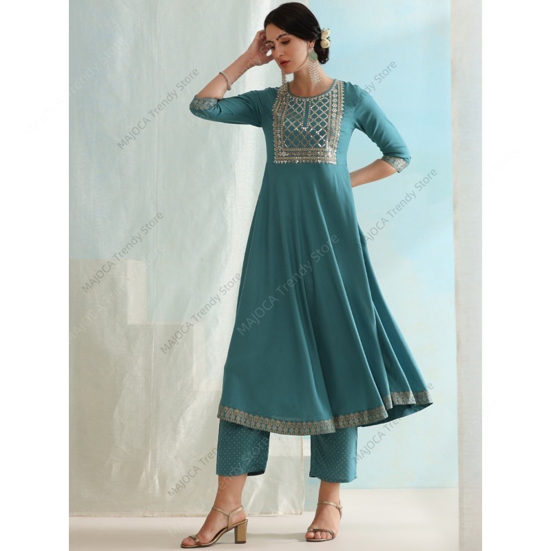 Conjunto de 3 Peças Azul Pavão - Salwar Kameez Set avaliação e preço