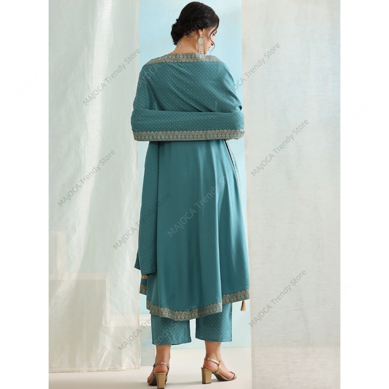 Conjunto de 3 Peças Azul Pavão - Salwar Kameez Set avaliação e preço